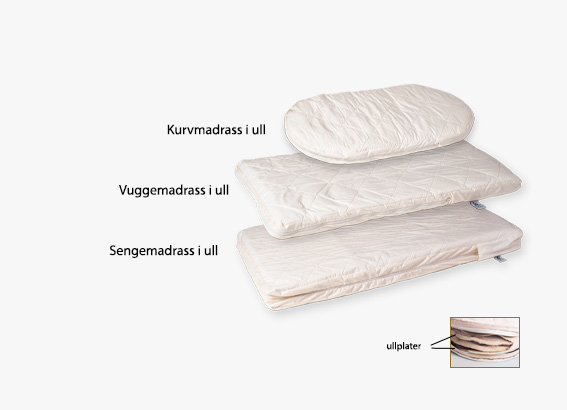 Gullhår ullmadrass, til babykurv og vugge